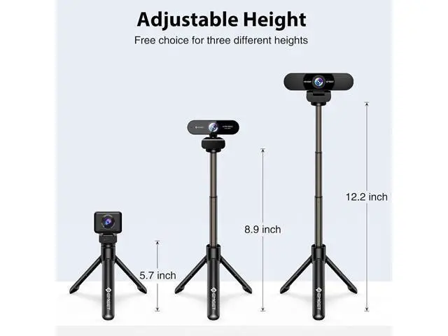 Alt view image 2 of 7 - Webcam Tripod, EMEET Professional Webcam Mini Tripod, Portable & Lightweight, Adjustable Height from 5.7-12.2 in, Stable Use, Universal Compatible for Most Webcams/Phones/GoPros/Mirrorless Cameras