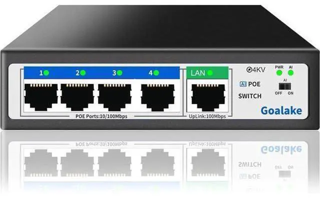 Main image of Poe Switch , 5 Port (4 Port Poe Switch + 1 Uplink Port), Ethernet Unmanaged Switch 802.3af/at PoE 100Mbps, 52W for All PoE Ports, AI Extended to 250m, Ideal for IP Camera and Access Point