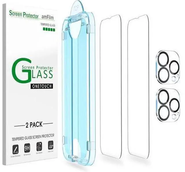 Main image of amFilm Screen Protector OneTouch Compatible with iPhone 13 Pro Max (6.7", 2021) and Camera Lens Protector, Edge to Edge Full Coverage with Easy Installation Kit, Tempered Glass, 2+2 Pack