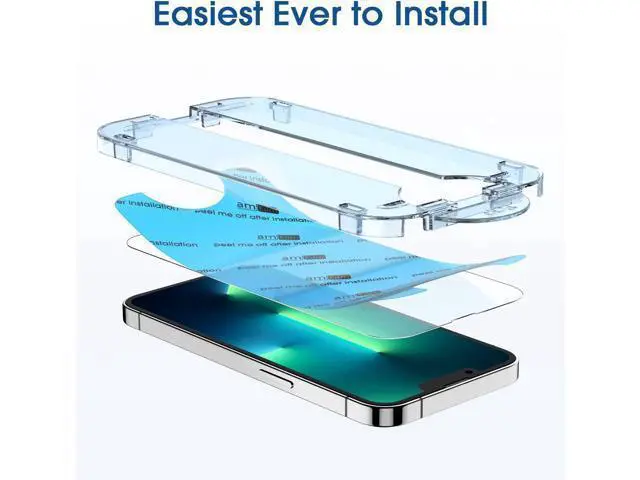 Alt view image 2 of 6 - amFilm Screen Protector OneTouch Compatible with iPhone 13 Pro Max (6.7", 2021) and Camera Lens Protector, Edge to Edge Full Coverage with Easy Installation Kit, Tempered Glass, 2+2 Pack