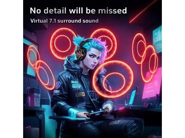 Alt view image 2 of 7 - PC Gaming Headset with Mic for PS5 PS4 Xbox, USB Headset with 7.1 Surround Sound, Wired 3.5mm Headphones, RGB