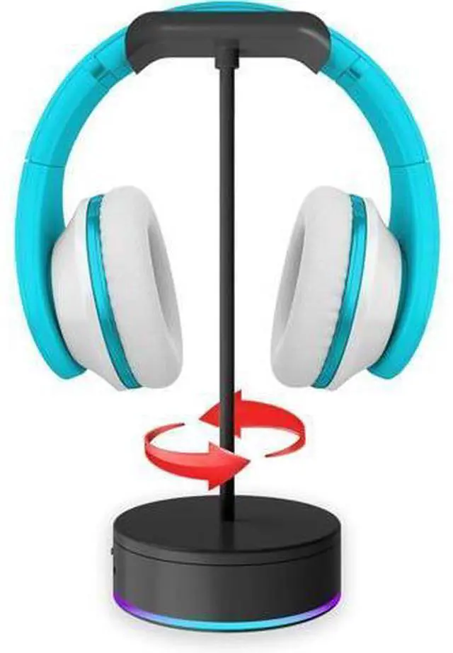 Main image of Rotating Headphone Display Stand for Desk with LED Lights - Spinning Gaming Headset Stand (Black)