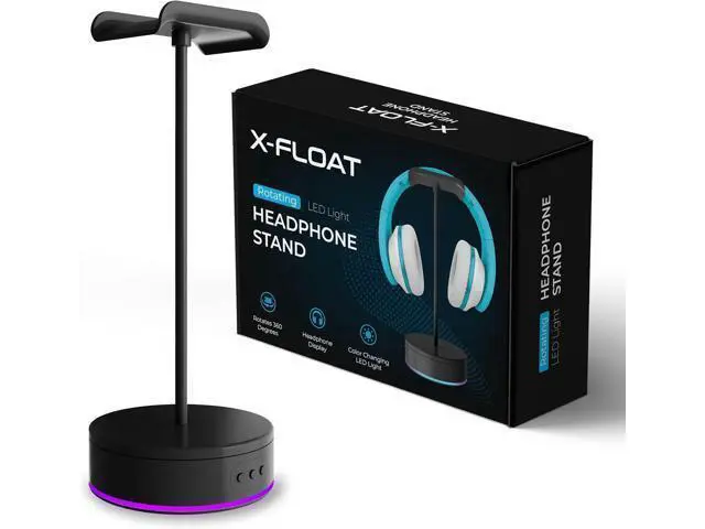 Alt view image 2 of 5 - Rotating Headphone Display Stand for Desk with LED Lights - Spinning Gaming Headset Stand (Black)