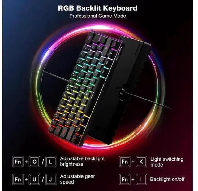 Alt view image 2 of 7 - Snpurdiri 60% Wired Gaming Keyboard, RGB Backlit Ultra-Compact Mini Keyboard, Waterproof Small Compact 61 Keys Keyboard for PC/Mac Gamer, Typist, Travel, Easy to Carry on Business Trip(Black)