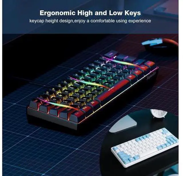 Alt view image 7 of 7 - Snpurdiri 60% Wired Gaming Keyboard, RGB Backlit Ultra-Compact Mini Keyboard, Waterproof Small Compact 61 Keys Keyboard for PC/Mac Gamer, Typist, Travel, Easy to Carry on Business Trip(Black)
