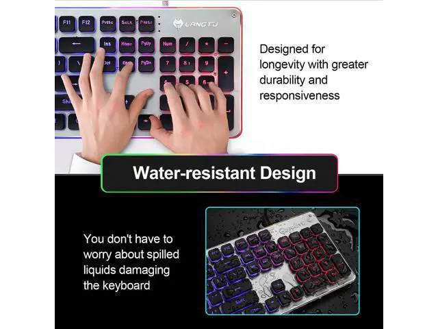 Alt view image 4 of 7 - LANGTU Membrane Gaming Keyboard, Colorful LED Backlit Quiet Keyboard for Study, All-Metal Panel USB Wired 25 Keys Anti-ghosting Computer Keyboard 104 Keys - L1 Black/Silver