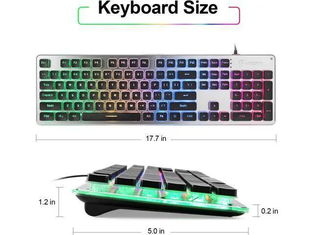 Alt view image 5 of 7 - LANGTU Membrane Gaming Keyboard, Colorful LED Backlit Quiet Keyboard for Study, All-Metal Panel USB Wired 25 Keys Anti-ghosting Computer Keyboard 104 Keys - L1 Black/Silver