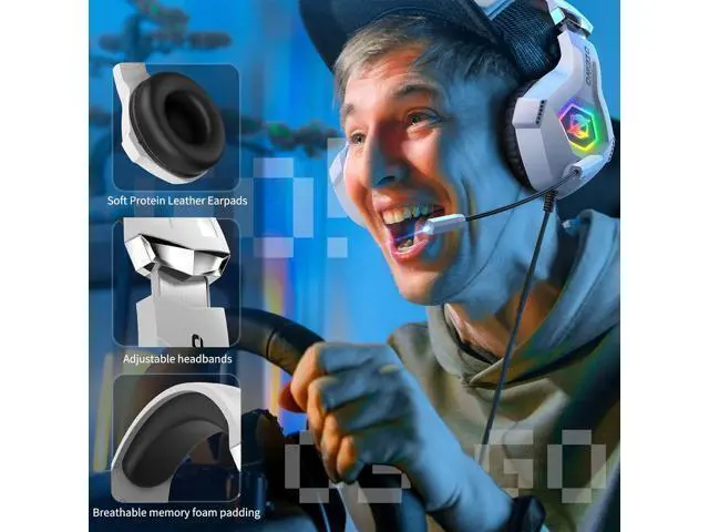 Alt view image 4 of 7 - Gaming Headset PS4 Headset, Xbox Headset with 7.1 Surround Sound, Gaming Headphones with Noise Cancelling Mic RGB Light Memory Earmuffs for PC, PS5, PS4, Xbox Series X/S, Xbox one, Switch