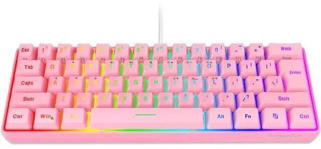 Main image of Snpurdiri 60% Wired Gaming Keyboard,RGB Backlit Ultra-Compact Waterproof Mini 61 Keys Keyboard, for PC/Mac Gamer, Typist, Travel, Easy to Carry on Business Trip(Pink)