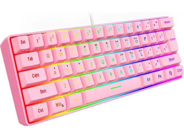 Alt view image 2 of 6 - Snpurdiri 60% Wired Gaming Keyboard,RGB Backlit Ultra-Compact Waterproof Mini 61 Keys Keyboard, for PC/Mac Gamer, Typist, Travel, Easy to Carry on Business Trip(Pink)
