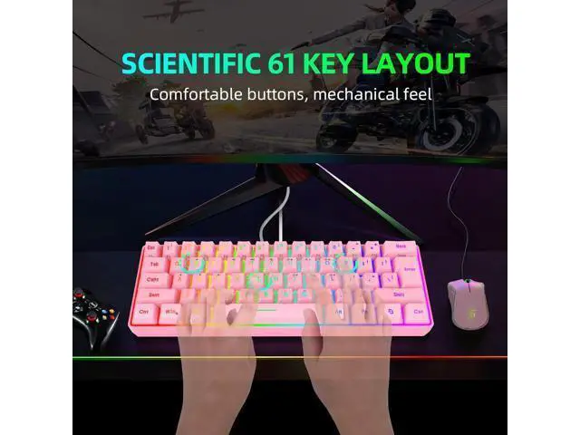 Alt view image 3 of 6 - Snpurdiri 60% Wired Gaming Keyboard,RGB Backlit Ultra-Compact Waterproof Mini 61 Keys Keyboard, for PC/Mac Gamer, Typist, Travel, Easy to Carry on Business Trip(Pink)