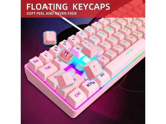 Alt view image 5 of 6 - Snpurdiri 60% Wired Gaming Keyboard,RGB Backlit Ultra-Compact Waterproof Mini 61 Keys Keyboard, for PC/Mac Gamer, Typist, Travel, Easy to Carry on Business Trip(Pink)