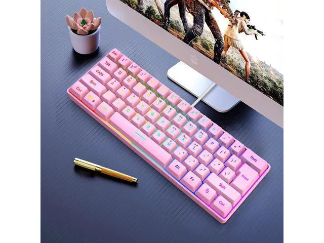 Alt view image 6 of 6 - Snpurdiri 60% Wired Gaming Keyboard,RGB Backlit Ultra-Compact Waterproof Mini 61 Keys Keyboard, for PC/Mac Gamer, Typist, Travel, Easy to Carry on Business Trip(Pink)