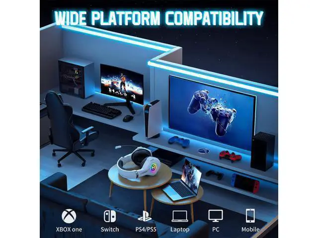 Alt view image 5 of 7 - Gaming Headset PS4 Headset, Xbox Headset with 7.1 Surround Sound, Gaming Headphones with Noise Cancelling Mic RGB Light Memory Earmuffs for PC, PS5, PS4, Xbox Series X/S, Xbox one, Switch