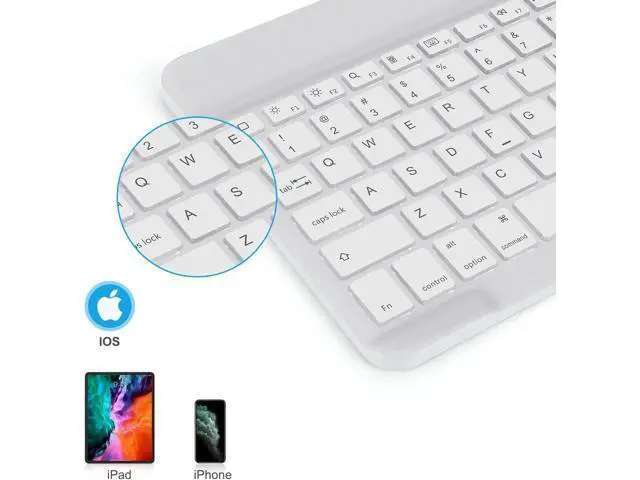 Alt view image 2 of 7 - OMOTON Bluetooth Keyboard, Wireless Rechargeable Keyboard for iPad, iPad Pro, iPad Mini, iPad Air with Illuminated LED (White)