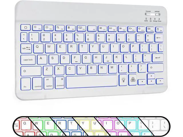 Alt view image 3 of 7 - OMOTON Bluetooth Keyboard, Wireless Rechargeable Keyboard for iPad, iPad Pro, iPad Mini, iPad Air with Illuminated LED (White)