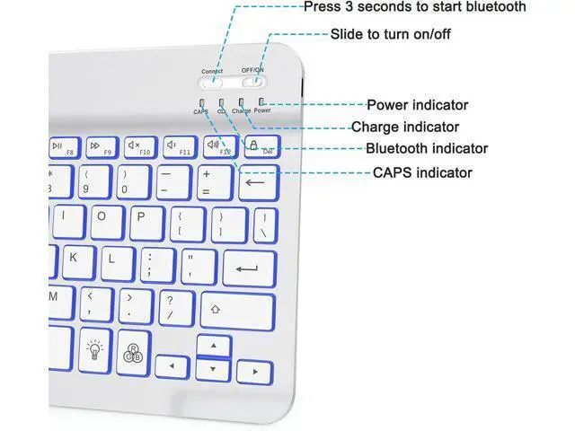 Alt view image 4 of 7 - OMOTON Bluetooth Keyboard, Wireless Rechargeable Keyboard for iPad, iPad Pro, iPad Mini, iPad Air with Illuminated LED (White)