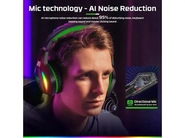 Alt view image 3 of 7 - FC100 Gaming Headset with Microphone for PS4, PS5, Switch, Xbox, PC, Mac, Gamer Headset with RGB Light, Computer Headphones with Mic