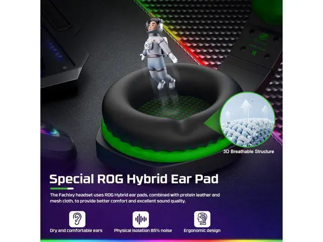 Alt view image 5 of 7 - FC100 Gaming Headset with Microphone for PS4, PS5, Switch, Xbox, PC, Mac, Gamer Headset with RGB Light, Computer Headphones with Mic