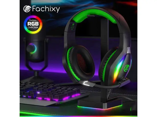 Alt view image 6 of 7 - FC100 Gaming Headset with Microphone for PS4, PS5, Switch, Xbox, PC, Mac, Gamer Headset with RGB Light, Computer Headphones with Mic