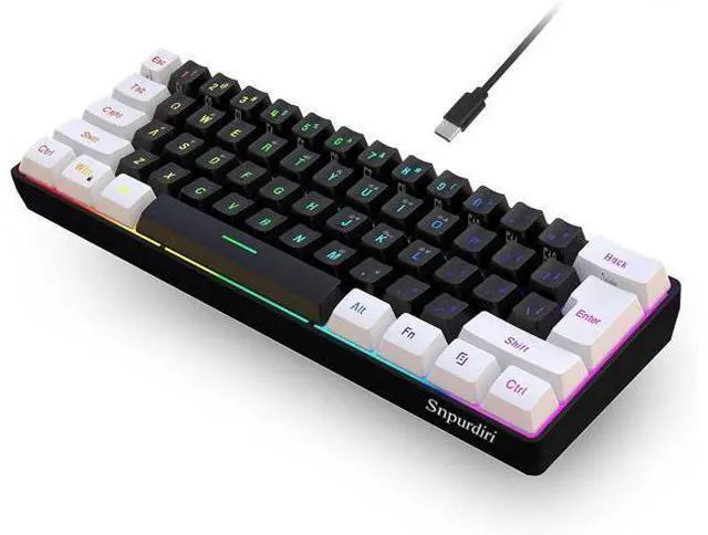 Main image of Snpurdiri 60% Wired Gaming Keyboard, Small RGB Backlit Membrane Gaming Keyboard, Ultra-Compact Mini Waterproof Keyboard for PC Computer Gamer White and Black