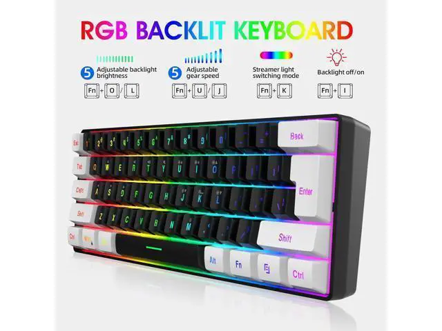 Alt view image 3 of 7 - Snpurdiri 60% Wired Gaming Keyboard, Small RGB Backlit Membrane Gaming Keyboard, Ultra-Compact Mini Waterproof Keyboard for PC Computer Gamer White and Black