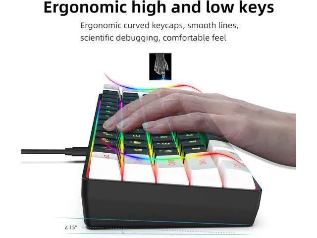 Alt view image 5 of 7 - Snpurdiri 60% Wired Gaming Keyboard, Small RGB Backlit Membrane Gaming Keyboard, Ultra-Compact Mini Waterproof Keyboard for PC Computer Gamer White and Black