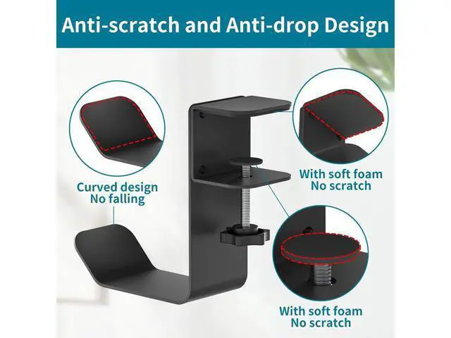 Alt view image 3 of 7 - Clamp-On Under Desk Headphone Holder/Backpack Hook/PC Gaming Headset Headphone Hanger Mount, Provides a Convenient Place to Hang Headsets or Bags
