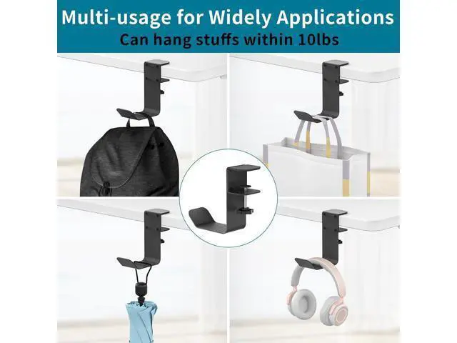 Alt view image 5 of 7 - Clamp-On Under Desk Headphone Holder/Backpack Hook/PC Gaming Headset Headphone Hanger Mount, Provides a Convenient Place to Hang Headsets or Bags