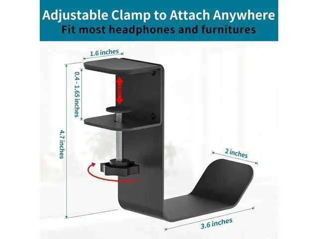 Alt view image 6 of 7 - Clamp-On Under Desk Headphone Holder/Backpack Hook/PC Gaming Headset Headphone Hanger Mount, Provides a Convenient Place to Hang Headsets or Bags