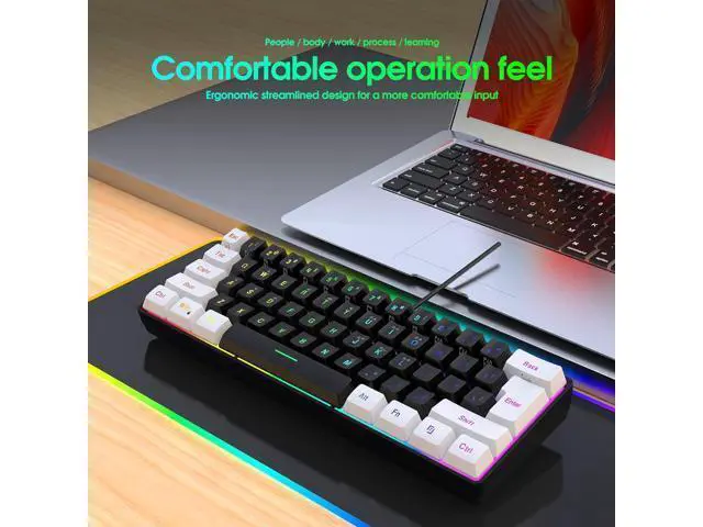 Alt view image 7 of 7 - Snpurdiri 60% Wired Gaming Keyboard, Small RGB Backlit Membrane Gaming Keyboard, Ultra-Compact Mini Waterproof Keyboard for PC Computer Gamer White and Black