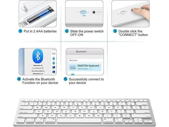 Alt view image 3 of 7 - OMOTON Bluetooth Keyboard for Mac, Compact Wireless Keyboard Compatible with MacBook Pro/Air, iMac, iMac Pro, Mac Mini, Mac Pro Laptop and PC (Silver)