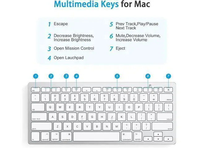 Alt view image 5 of 7 - OMOTON Bluetooth Keyboard for Mac, Compact Wireless Keyboard Compatible with MacBook Pro/Air, iMac, iMac Pro, Mac Mini, Mac Pro Laptop and PC (Silver)