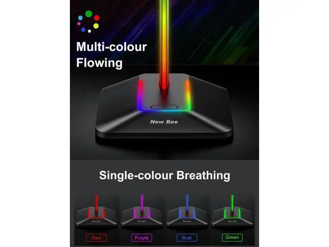 Alt view image 2 of 6 - New bee RGB Headphone Stand with 1 USB-C Charging Port and 1 USB Charging Port, Desk Gaming Headset Stand with 7 Light Modes for All Earphone Accessories (Black)