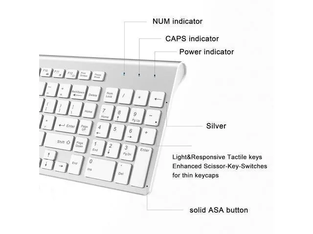 Alt view image 3 of 7 - JOYACCESS J Wireless Keyboard, 2.4G Slim and Compact Wireless Keyboard with Numeric Keypad for Laptop, MacBook air, Apple, Computer, PC-Sliver&White