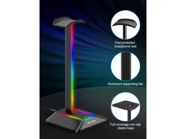 Alt view image 4 of 6 - New bee RGB Headphone Stand with 1 USB-C Charging Port and 1 USB Charging Port, Desk Gaming Headset Stand with 7 Light Modes for All Earphone Accessories (Black)