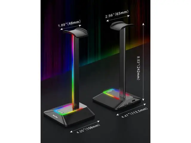Alt view image 5 of 6 - New bee RGB Headphone Stand with 1 USB-C Charging Port and 1 USB Charging Port, Desk Gaming Headset Stand with 7 Light Modes for All Earphone Accessories (Black)