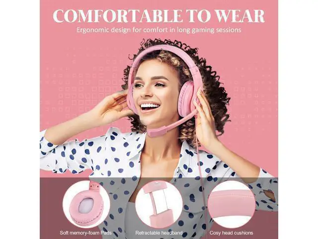 Alt view image 3 of 7 - DIWUER Gaming Headset for Xbox One, PS4, PS5, Nintendo Switch, Bass Surround and Noise Cancelling 3.5mm Over Ear Headphones with Mic for Laptop PC Smartphones, Pink