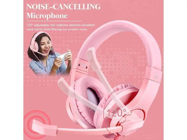 Alt view image 4 of 7 - DIWUER Gaming Headset for Xbox One, PS4, PS5, Nintendo Switch, Bass Surround and Noise Cancelling 3.5mm Over Ear Headphones with Mic for Laptop PC Smartphones, Pink