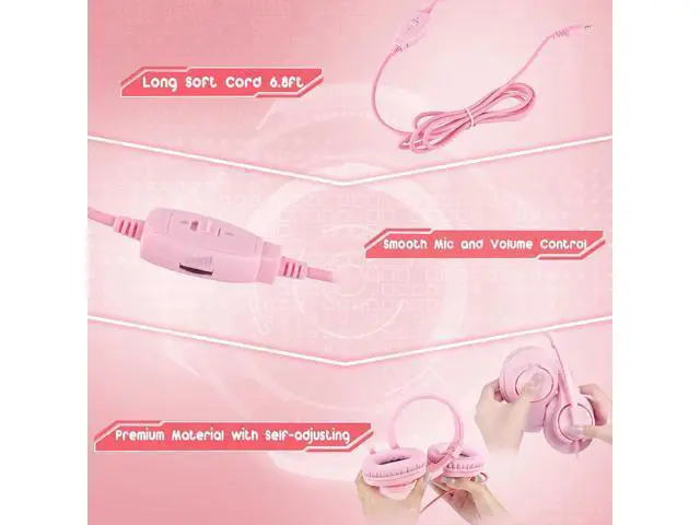 Alt view image 5 of 7 - DIWUER Gaming Headset for Xbox One, PS4, PS5, Nintendo Switch, Bass Surround and Noise Cancelling 3.5mm Over Ear Headphones with Mic for Laptop PC Smartphones, Pink