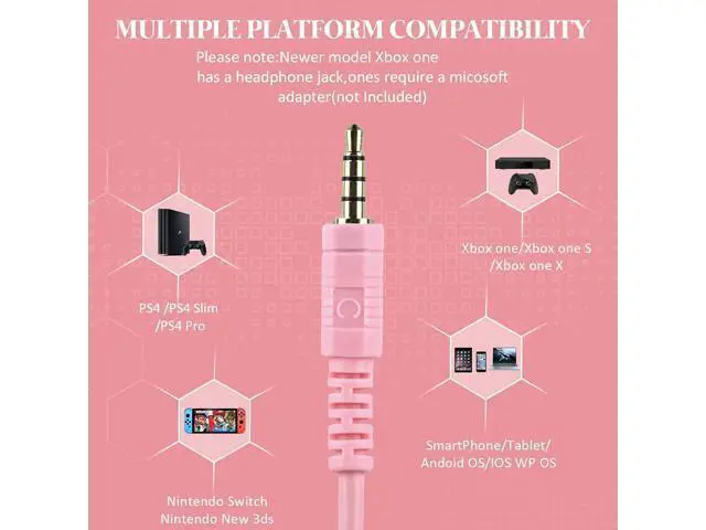 Alt view image 6 of 7 - DIWUER Gaming Headset for Xbox One, PS4, PS5, Nintendo Switch, Bass Surround and Noise Cancelling 3.5mm Over Ear Headphones with Mic for Laptop PC Smartphones, Pink