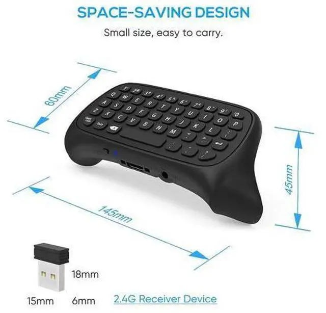 Alt view image 4 of 7 - FYOUNG Keyboard for Xbox Series X/S Controller, for Xbox One/S/Controller Gamepad, 2.4Ghz Mini QWERTY Keyboard Gaming Chatpad with Audio/Headset Jack for XSX (Black)