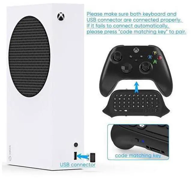 Alt view image 5 of 7 - FYOUNG Keyboard for Xbox Series X/S Controller, for Xbox One/S/Controller Gamepad, 2.4Ghz Mini QWERTY Keyboard Gaming Chatpad with Audio/Headset Jack for XSX (Black)