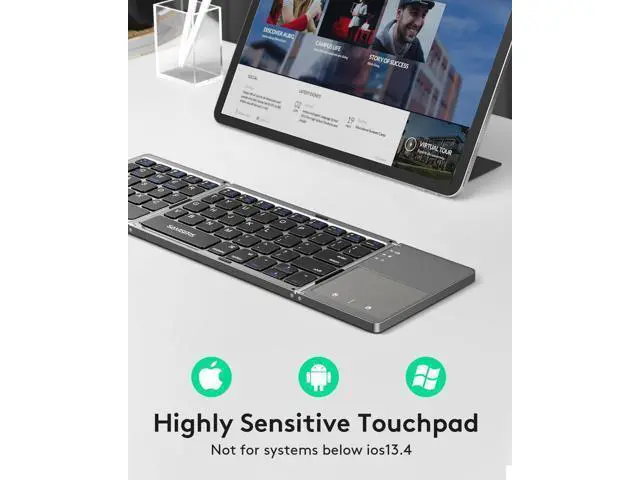 Alt view image 3 of 7 - Samsers Foldable Bluetooth Keyboard with Touchpad Portable Wireless Keyboard with Stand Holder, Rechargeable Full Size Ultra Slim Pocket Folding Keyboard for Android Windows iOS Tablet & Laptop-Gray