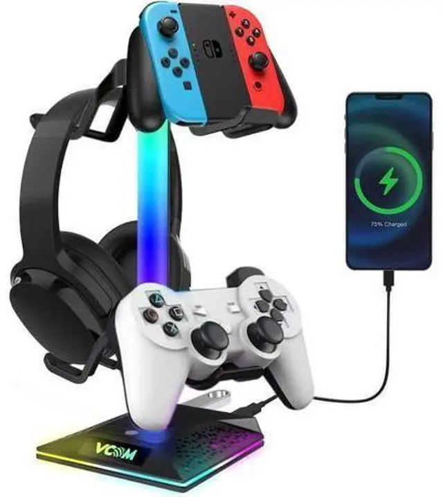 Main image of RGB Gaming Headphones Stand with 2 USB Ports Headset Stand with 10 Light Modes and Non-Slip Rubber, Suitable for All Earphone Accessories, Best Gift for Husband, Kids, Boyfriend