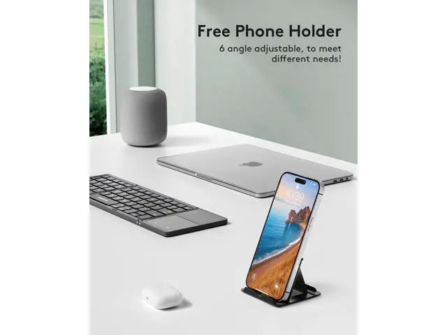 Alt view image 5 of 7 - Samsers Foldable Bluetooth Keyboard with Touchpad Portable Wireless Keyboard with Stand Holder, Rechargeable Full Size Ultra Slim Pocket Folding Keyboard for Android Windows iOS Tablet & Laptop-Gray