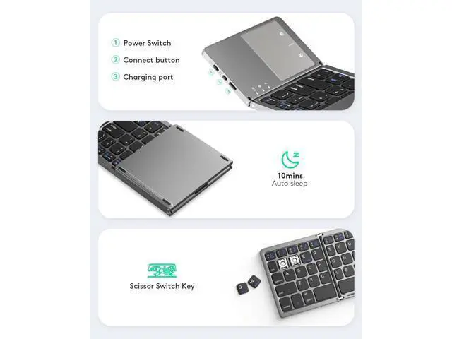 Alt view image 6 of 7 - Samsers Foldable Bluetooth Keyboard with Touchpad Portable Wireless Keyboard with Stand Holder, Rechargeable Full Size Ultra Slim Pocket Folding Keyboard for Android Windows iOS Tablet & Laptop-Gray