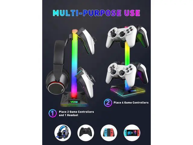 Alt view image 3 of 7 - RGB Gaming Headphones Stand with 2 USB Ports Headset Stand with 10 Light Modes and Non-Slip Rubber, Suitable for All Earphone Accessories, Best Gift for Husband, Kids, Boyfriend