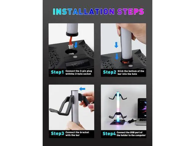 Alt view image 6 of 7 - RGB Gaming Headphones Stand with 2 USB Ports Headset Stand with 10 Light Modes and Non-Slip Rubber, Suitable for All Earphone Accessories, Best Gift for Husband, Kids, Boyfriend