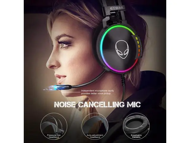 Alt view image 3 of 7 - EG100 USB Wired Gaming Headset for PC, 7.1 Surround Sound,Computer Headphones with Microphone/Mic Noise Cancelling, Video Gaming, RGB Flowing Light - for PS4, PS5,Laptop